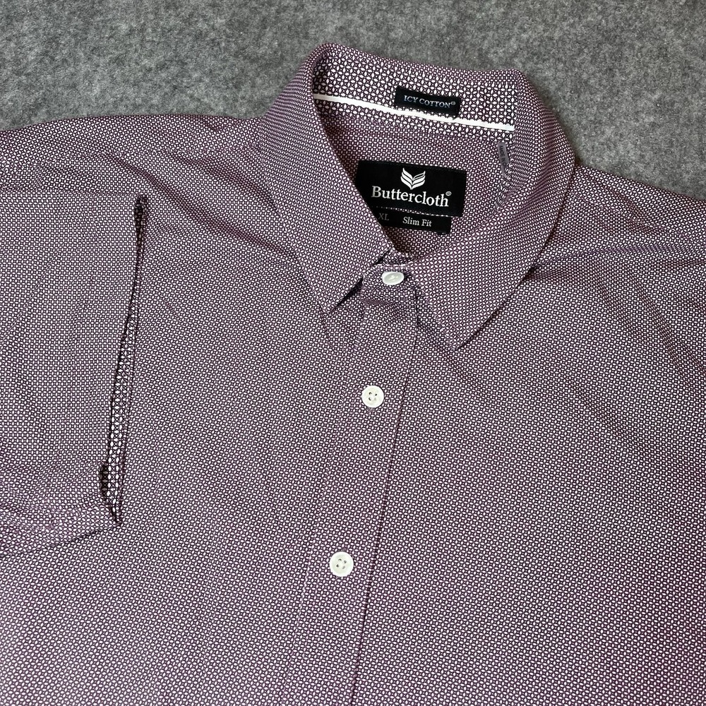 Buttercloth Icy Cotton Shirt Men's XL Slim Fit Short Sleeve Button-Up Red